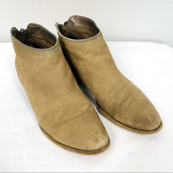 CASLON Suede Taupe Tan ‘Mayne’ Midi Zip Heeled Ankle Bootie - Picture 2 of 7